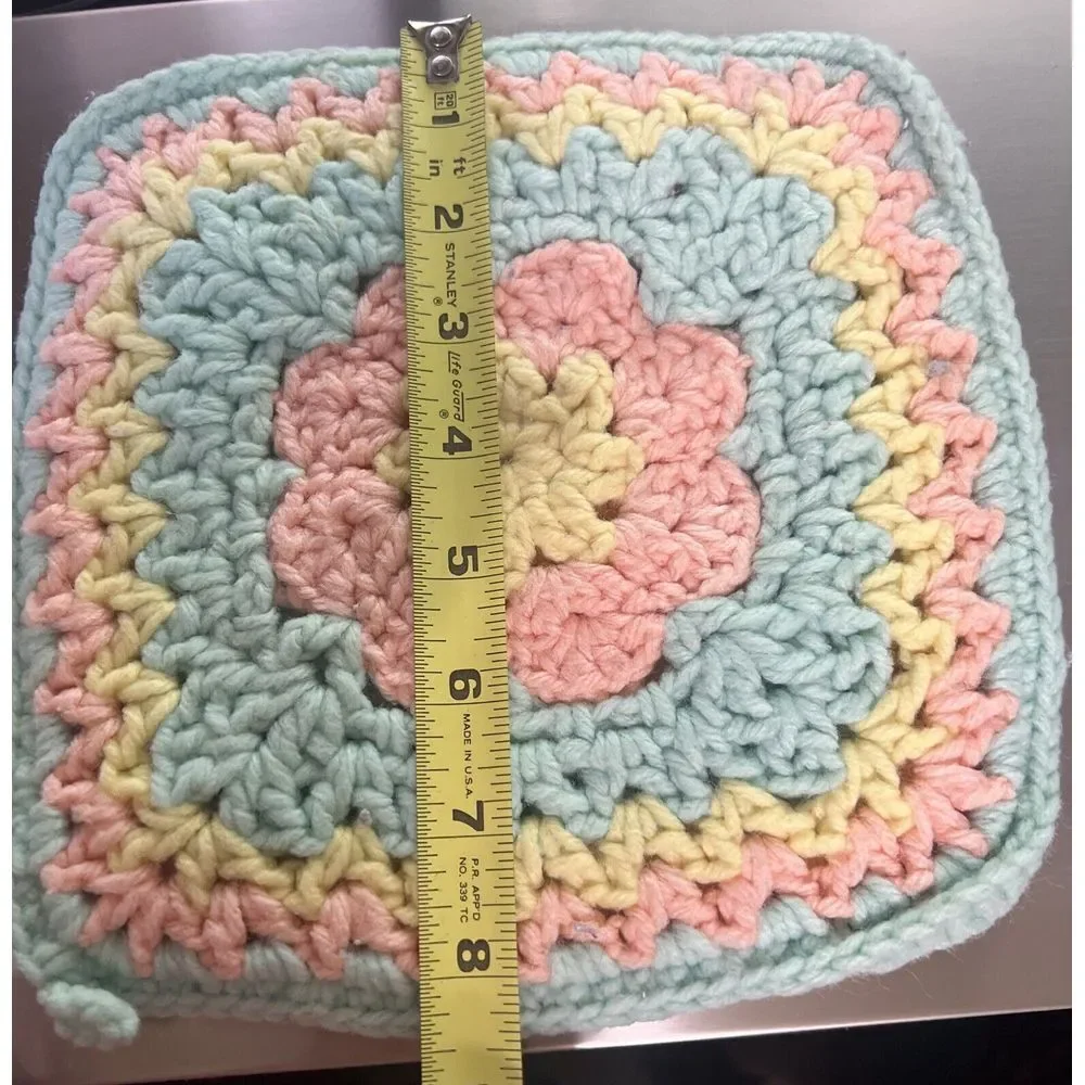Vintage Crocheted Double‎ Sided Pot Holder Pastel Multicolor Square Oven Mitt
